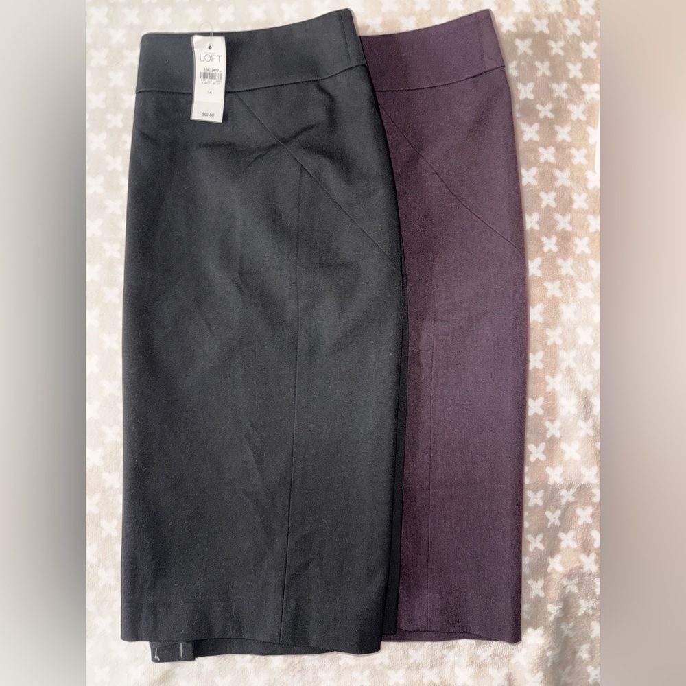 LOFT Black and Purple Pencil Skirt